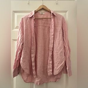 Aritzia Babaton Essential Linen Relaxed Button Down Shirt in Daisy Pink; Size S